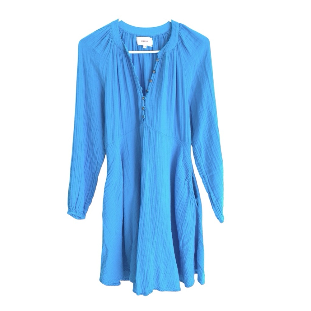 Xirena Lucinda Minidress Gauzy Cotton A Line Long Sleeve Azure Blue Size XS - Picture 2 of 9